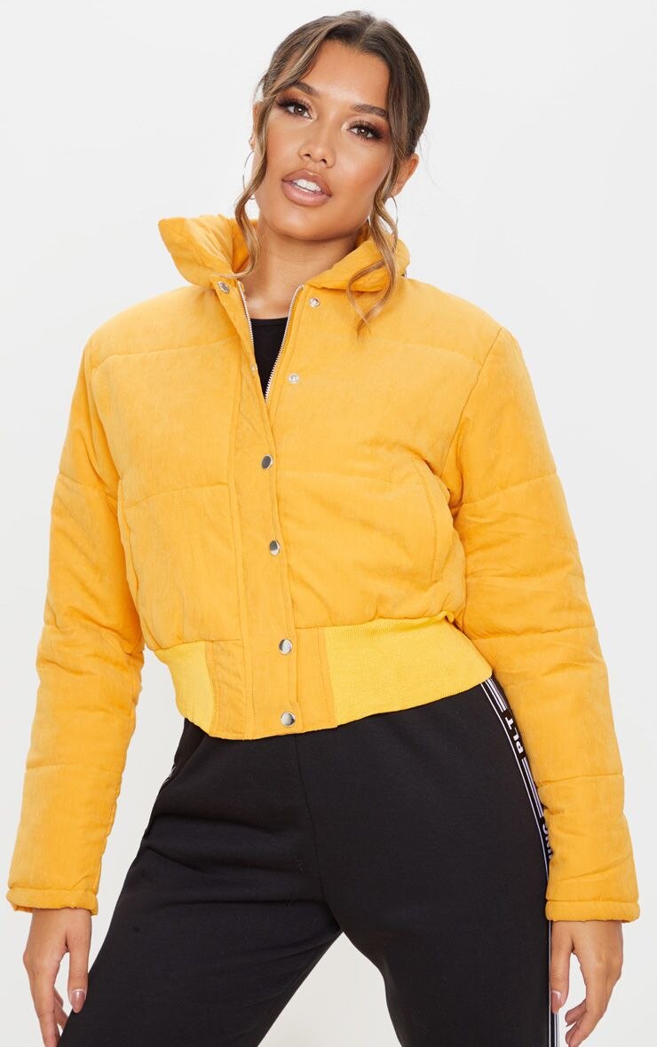 mustard cropped puffer jacket