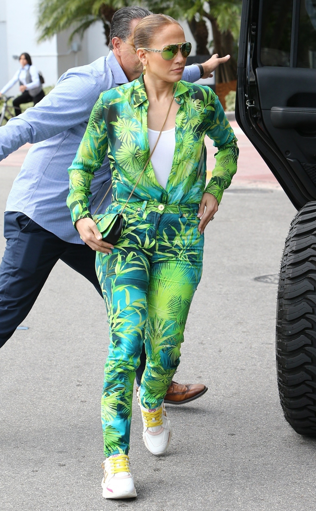 Jennifer Lopez Channels Her Iconic Versace Dress on the Miami Streets