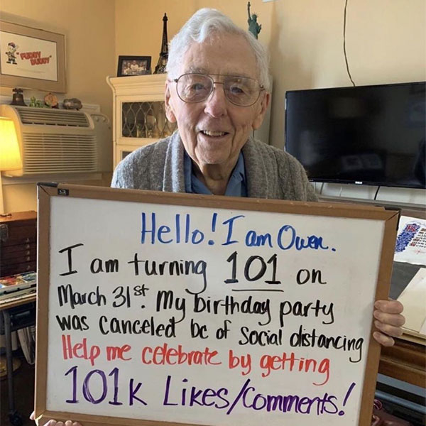 Viral Star Owen Celebrates His 101st B-day w/ Social Distancing Party