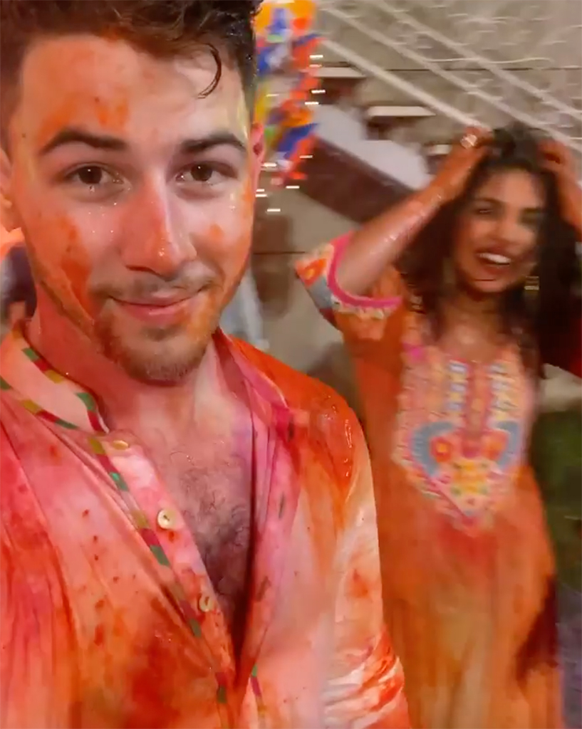 Nick Jonas and Priyanka Chopra celebrate Holi in India