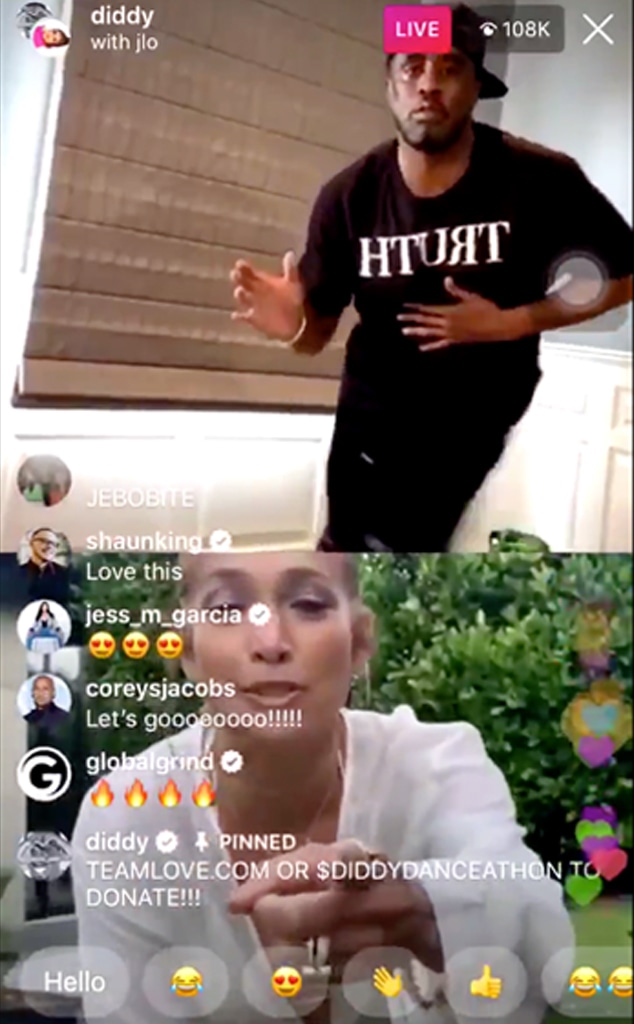 J Lo Diddy Reunite On Ig Live For His Dance A Thon Fundraiser E Online Ca