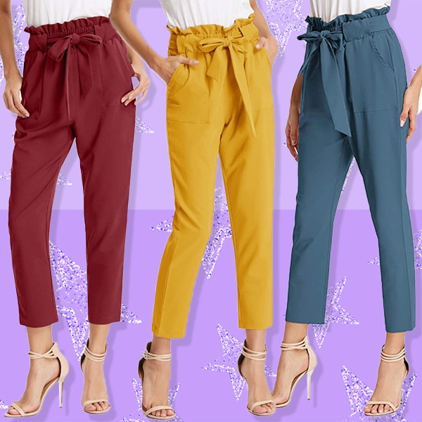 Women's High Waisted Self Tie Knot Tapered Pu Leather Pants Stretchy Sexy  Pencil Trousers for Business Work with Pockets - Walmart.com