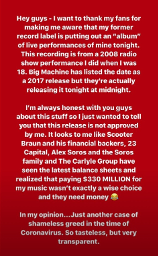 Taylor Swift Slams Ex Label's 'Shameless Greed' Before Album ...