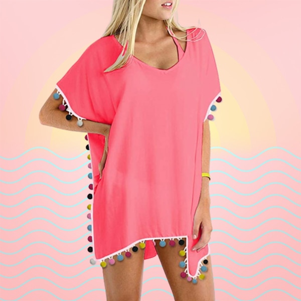 Swim cover up store with pom poms