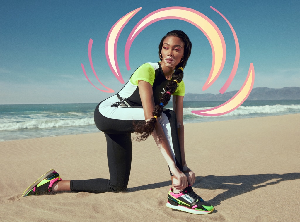 E-comm: Winnie Harlow Strikes a 90s Pose in Pumas New Mile Rider Sunny Getaway Sneaker