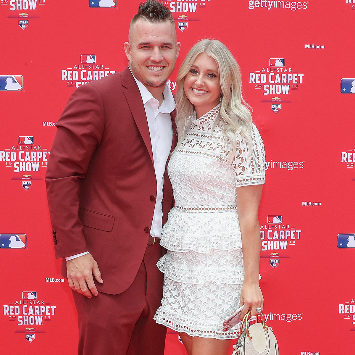 Photo: Mike Trout, wife Jessica rock coordinated red jerseys with son for  LA Angels Family Day