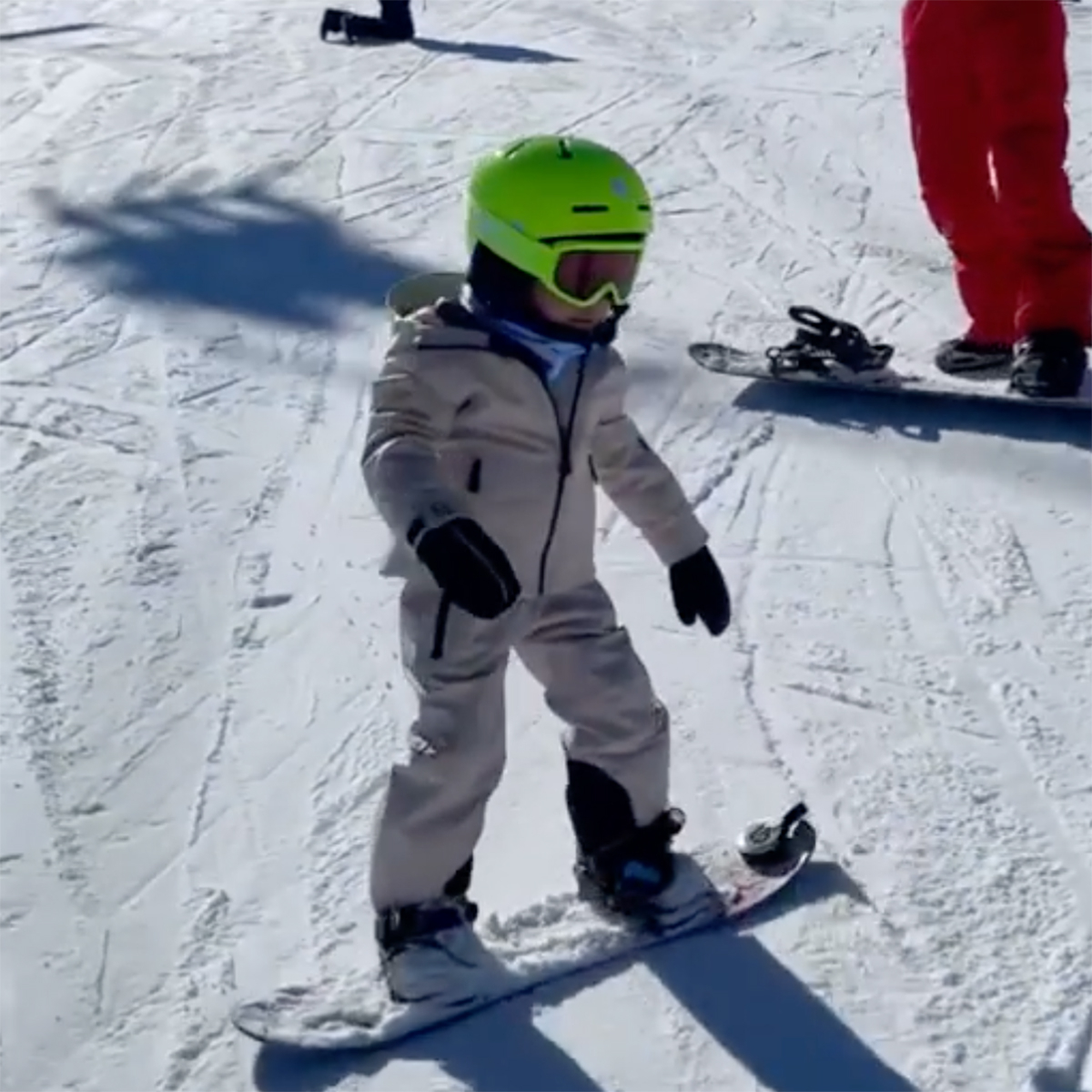 Kylie Jenner’s daughter Stormi shows off her snowboarding skills