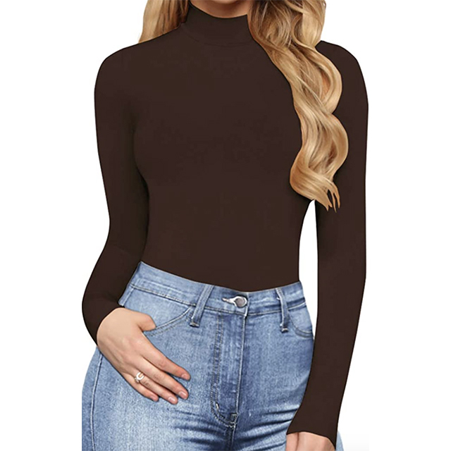 Round Neck Long Sleeve Bodysuit - Brown – My Outfit Online
