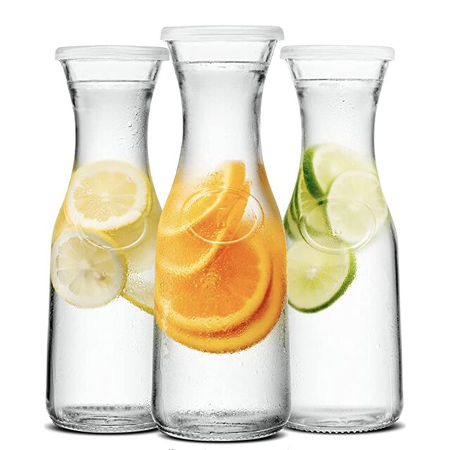 Glass Carafe with Lids for Mimosa Bar, 1 Liter Set of 4 Glass Pitchers  Mimosa Ba
