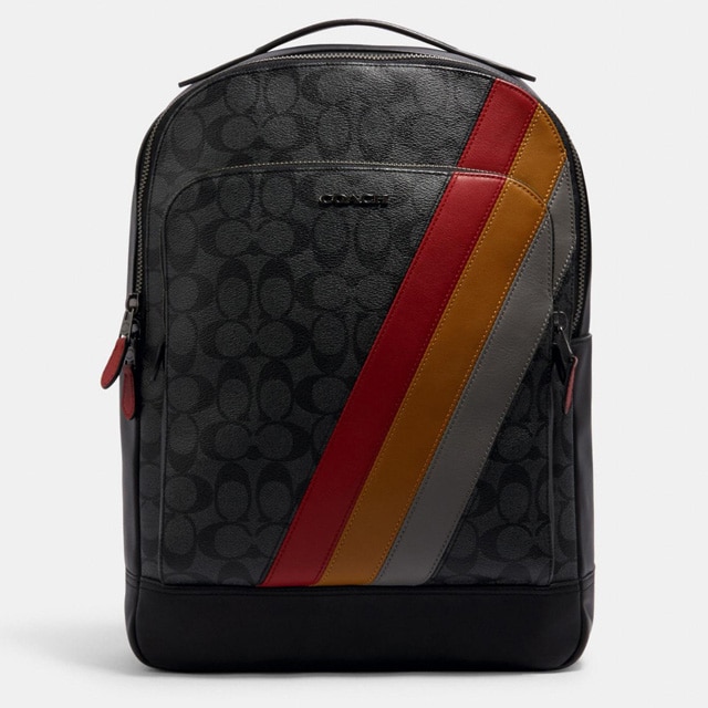 graham backpack in signature canvas with diagonal stripe print