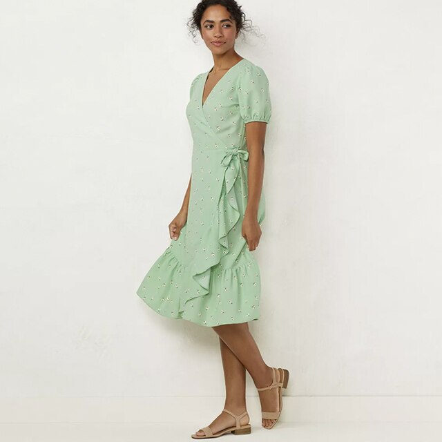 women's lc lauren conrad balloon sleeve wrap dress