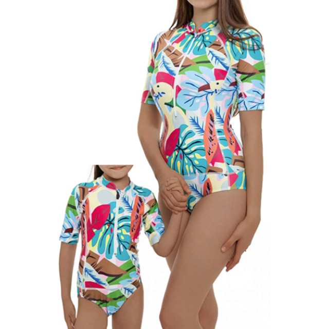 Summer Blue Series Family Matching Swimsuits(One-piece Tank Swimsuits for Mom and Girl ; Swim Trunks for Dad and Boy）