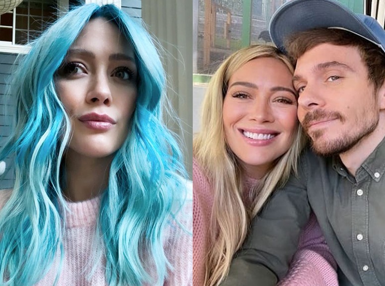Hilary Duff, Matthew Koma, Blue Hair, Blonde Hair, Transformation, selfie