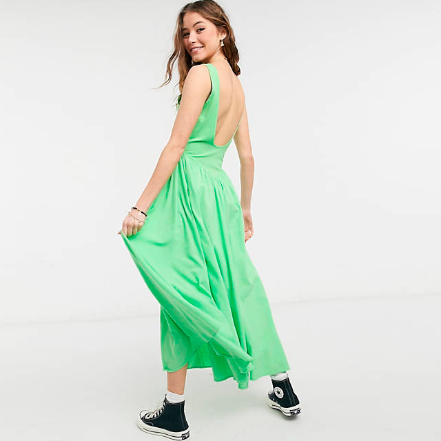 lime green cowl neck dress Neon Green Satin Cowl Neck Midi Dress