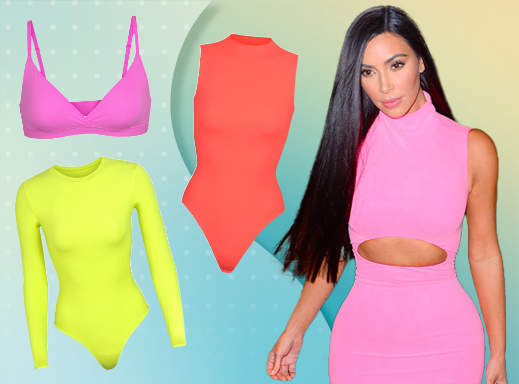 Skims Purple Bandeau Bra and Shorts, Kim Kardashian Embraces the Neon  Trend in a Skims Bra-and-Thong Set