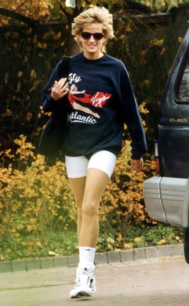 It s the Season to Rock Princess Diana s Biker Shorts Sweater Look