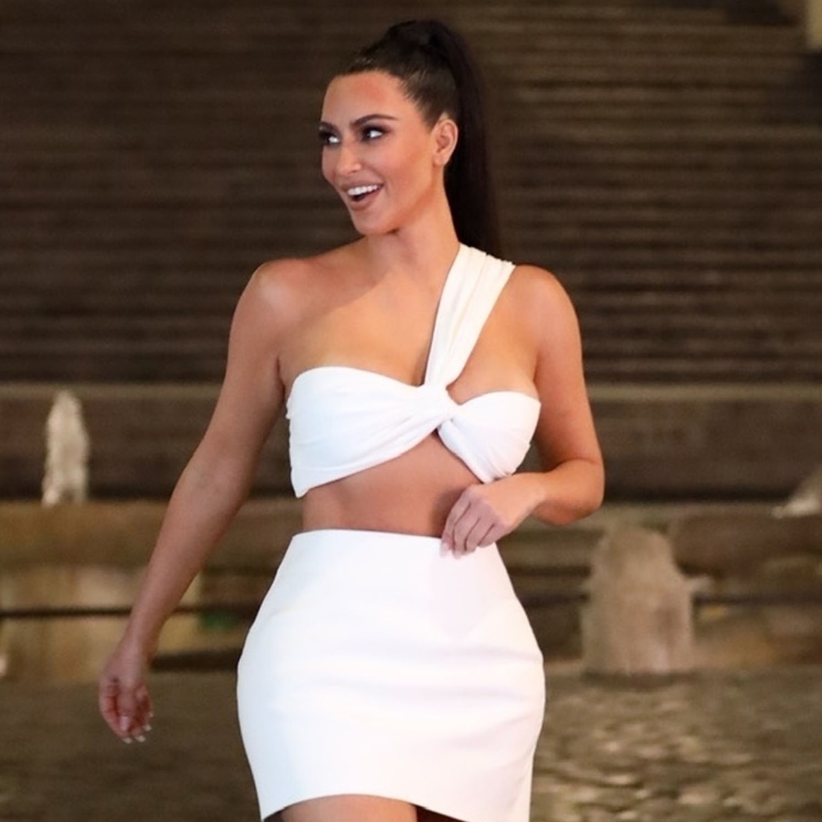 Kim Kardashian White One Shoulder Dress