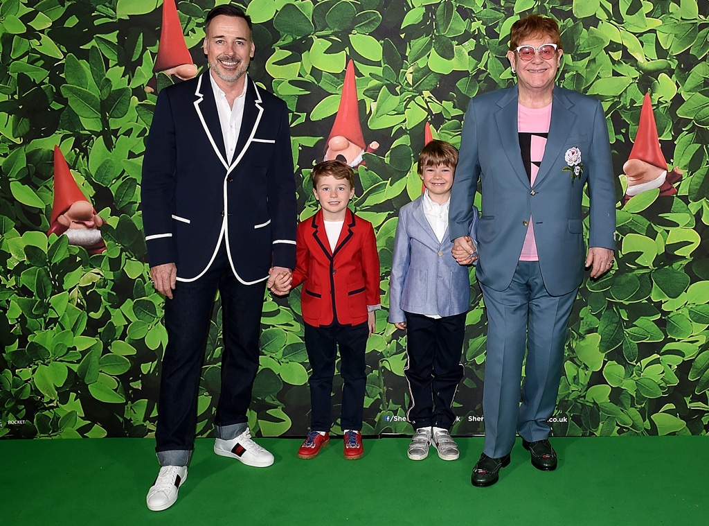 Elton John, David Furnish and Sons Twin in Versace for Family Photo