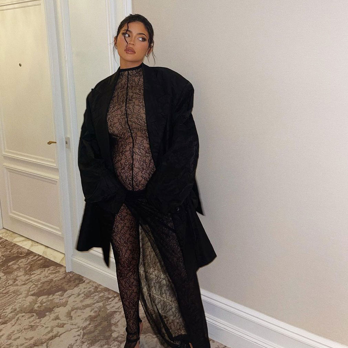 Kylie Jenner Channels Rihanna In Sheer Lace And Leather