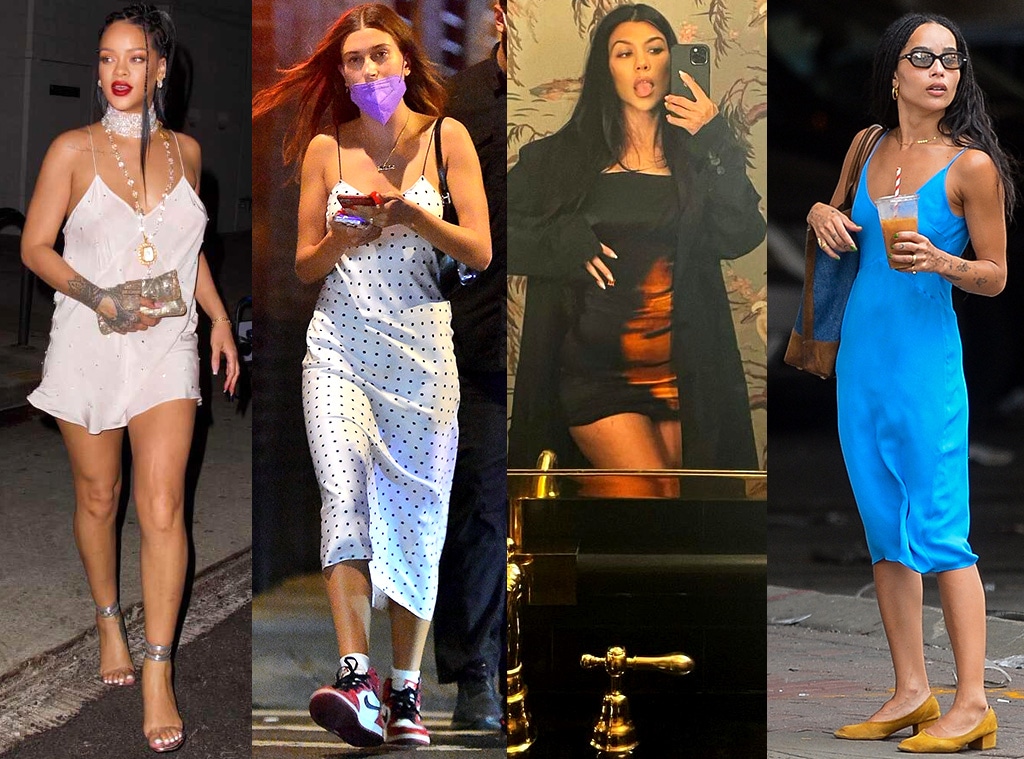 ECOMM: Rihanna, Hailey Bieber, Kourtney Kardashian, Zoe Kravitz, Slip Dress
