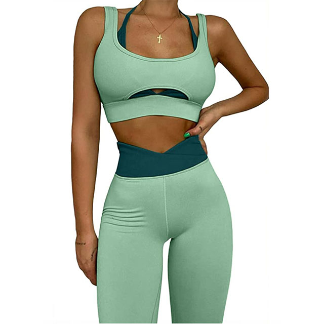 QINSEN Workout Sets for Women Seamless Sports Crop Tops High Waisted  Leggings Two Piece Outfits