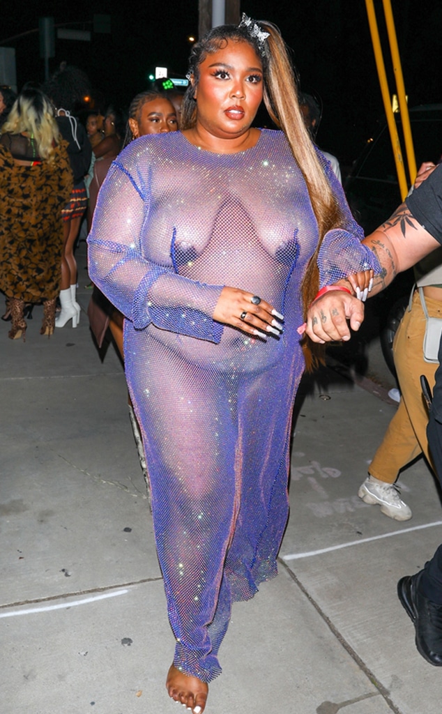 Lizzo Bares Almost All in See-Through Mesh Gown for Cardi B's Birthday