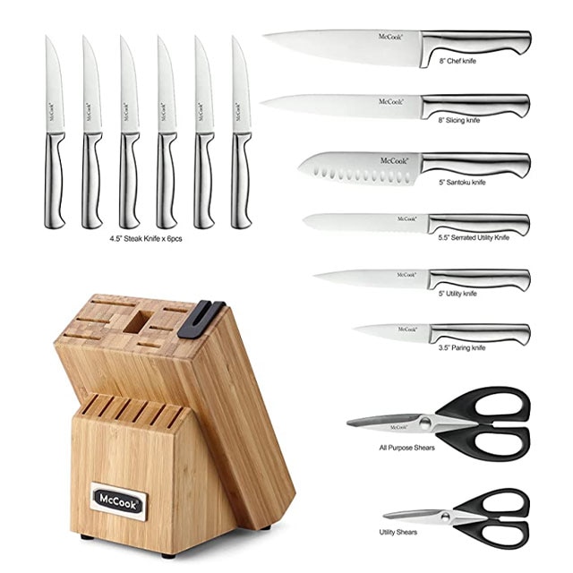 VITT Kitchen Set - 5 Piece Durable Knife Block with Scissors