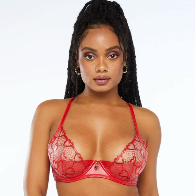 A Red Set: Glossy Flossy Quarter Cup Bra, Garter Skirt, and