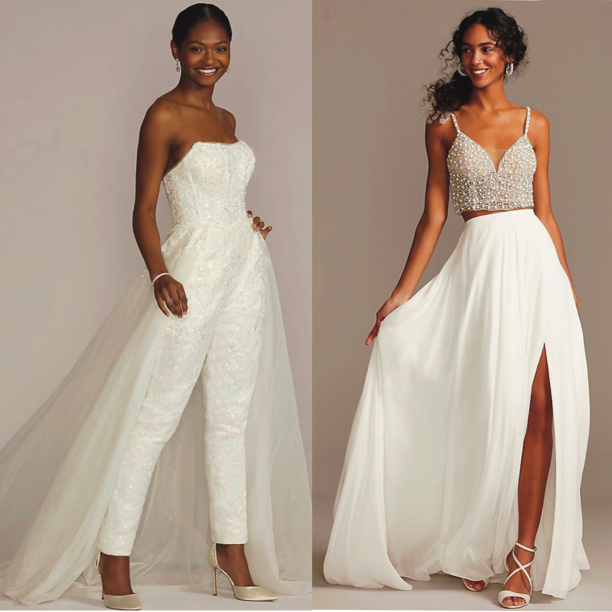 Two Piece Wedding Dress, Sequin Crop Top, Full Satin Skirt With Pockets, Wedding  Dress With Pockets, Boho Wedding Dress, Festival Bralette 