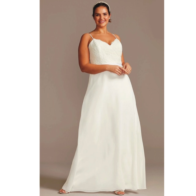 white wedding dress with gold beading Ivory V-Neck Lace Beading Mermaid Wedding Dress – Movousdress