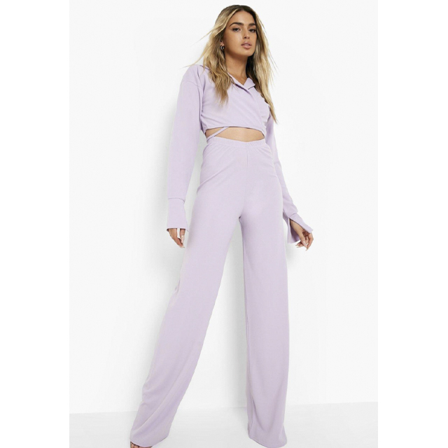 Maddy's purple cutout pants and bra top on Euphoria