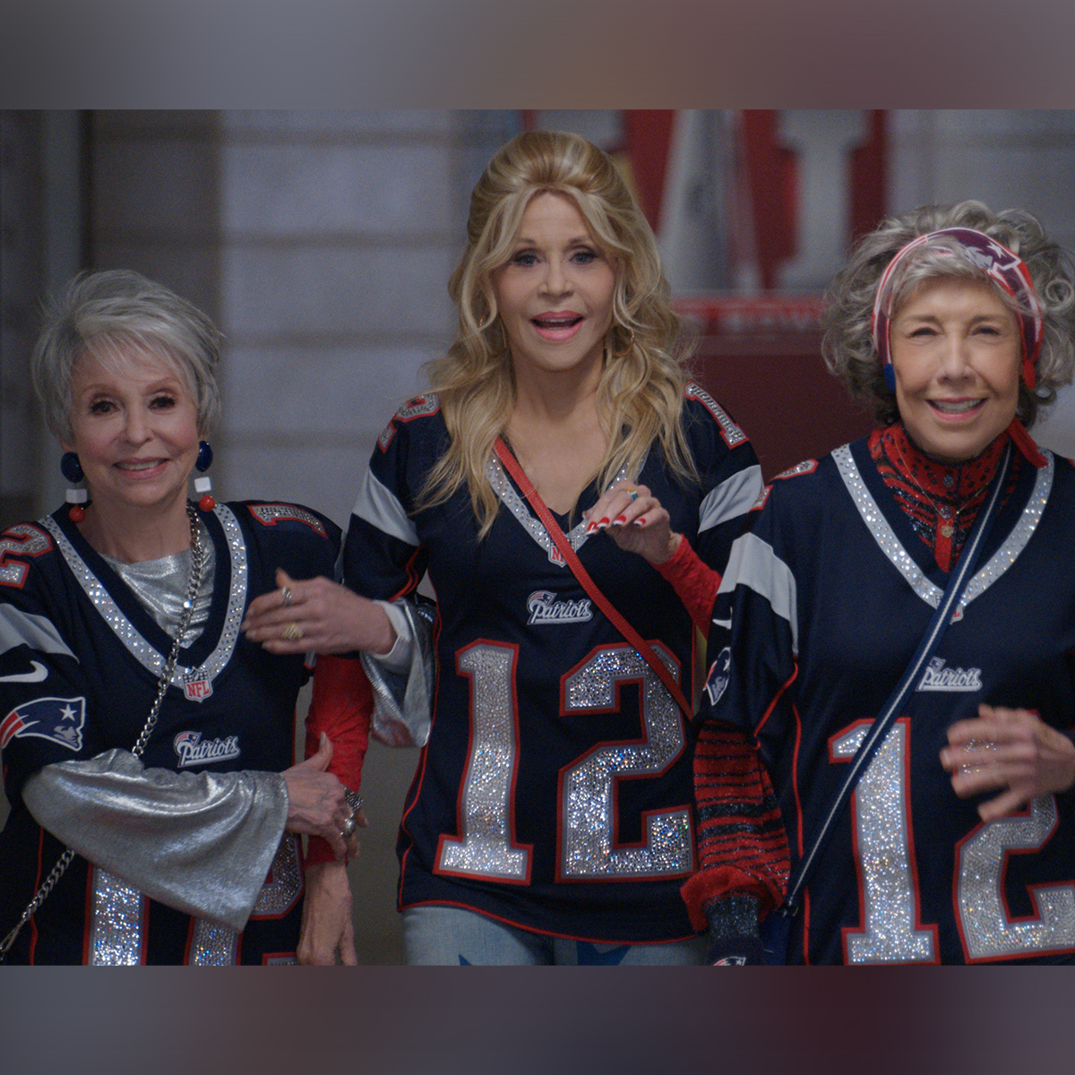 Tom Brady pictured with Sally Field, Jane Fonda, Lily Tomlin and
