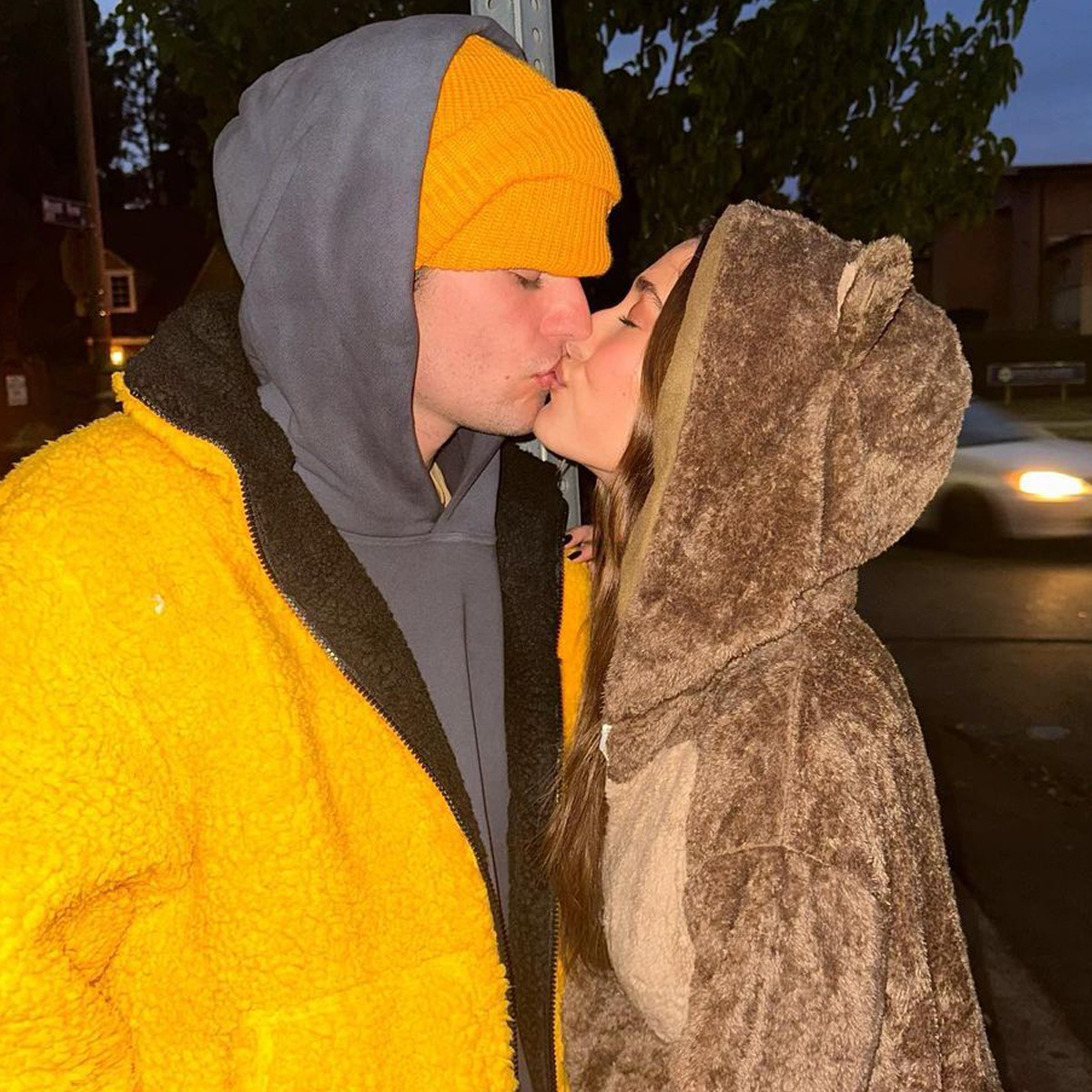 Justin Bieber and Hailey Bieber Kiss in Bear-y Adorable Photo