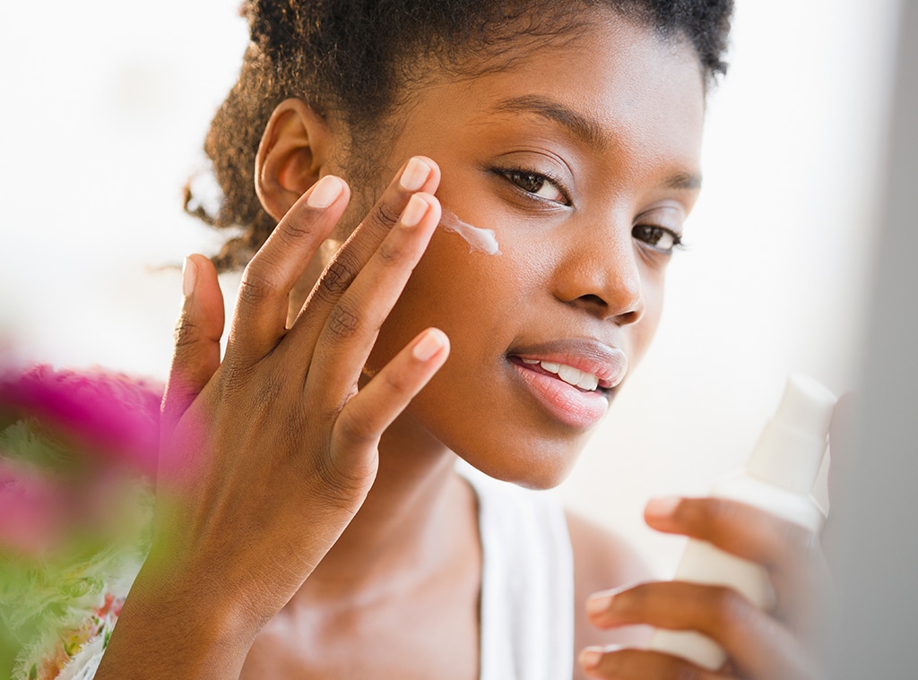 EComm, Woman putting on serum or moisturizer, Nighttime Skincare