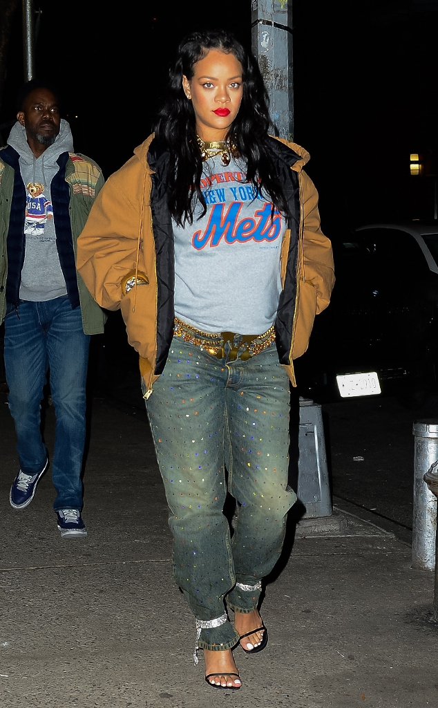 Rihanna Showed Her Team Spirit In a New York Yankees Jacket and Matching  Miniskirt