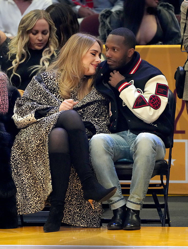 Adele stuns in leather jumpsuit as she sits courtside at Lakers game with  boyfriend Rich Paul