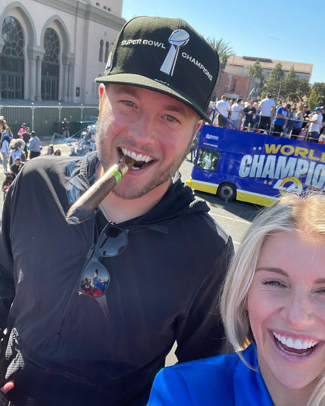 Matthew Stafford kisses wife Kelly after Super Bowl 2022 win