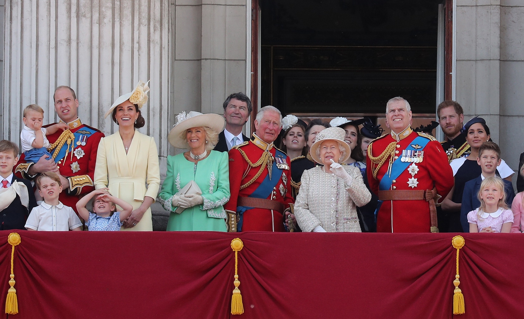 Trooping The Color 2019, Mbretëresha Elizabeth, Princi William, Princi Harry, Kate Middleton, Meghan Markle, Royals
