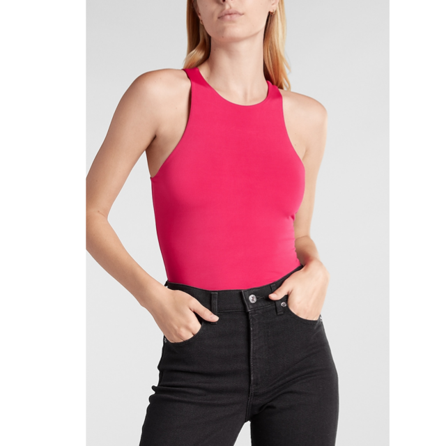 Express  Body Contour Double Layer Cropped High Neck Tank in