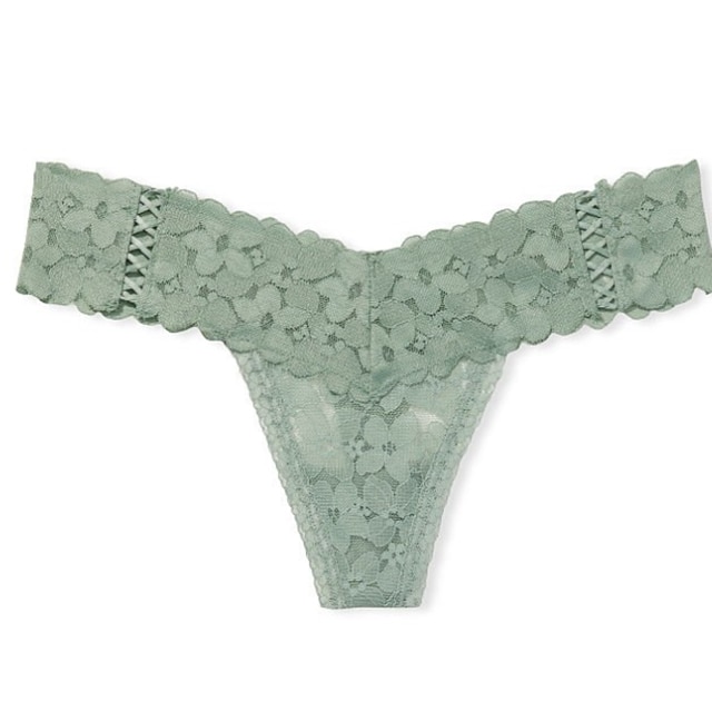 Victoria's Secret Sage Dust Green Cotton Lace Waist Cheeky Panty