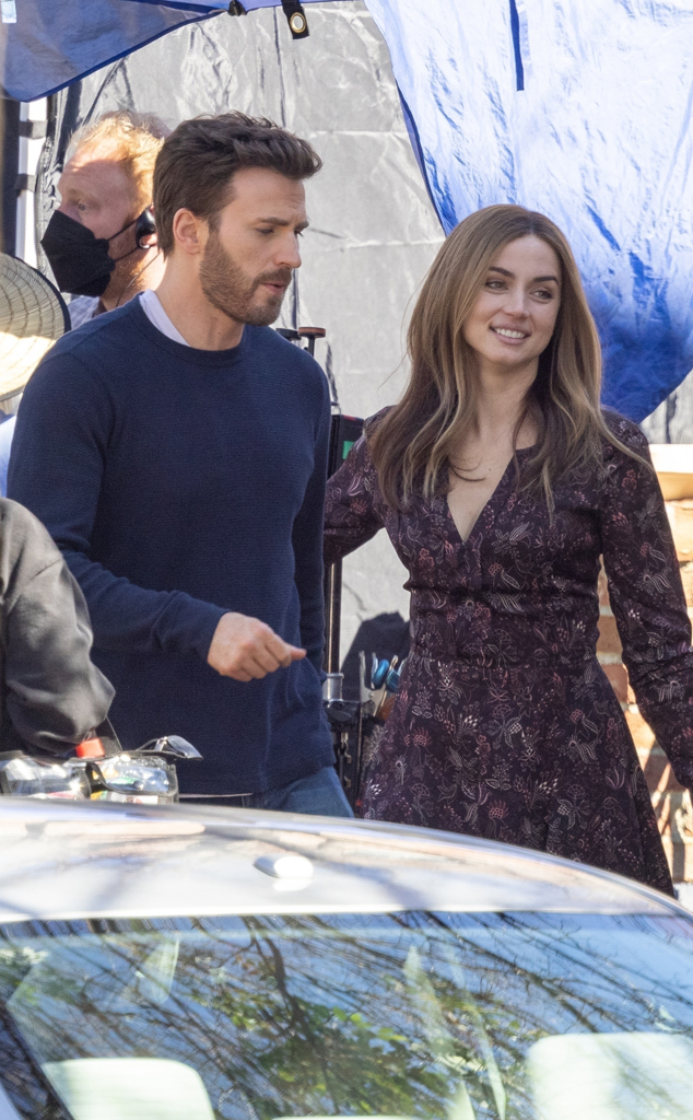 Ana de Armas chic in black suit as she is joined by Chris Evans while doing  press rounds for Ghosted