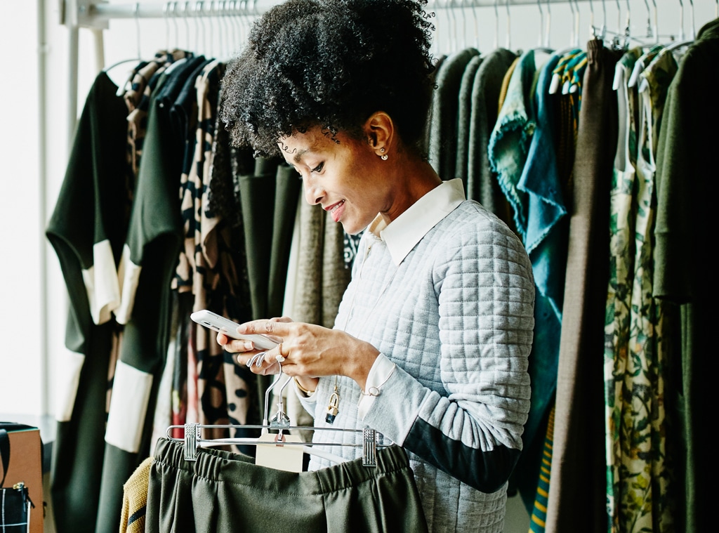 E-Comm: Woman Shopping in store, On Phone, Stock