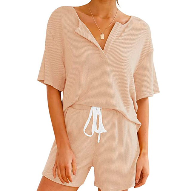 Women's Summer 2 Piece Outfits Knited Print Short Sleeve Crop Top