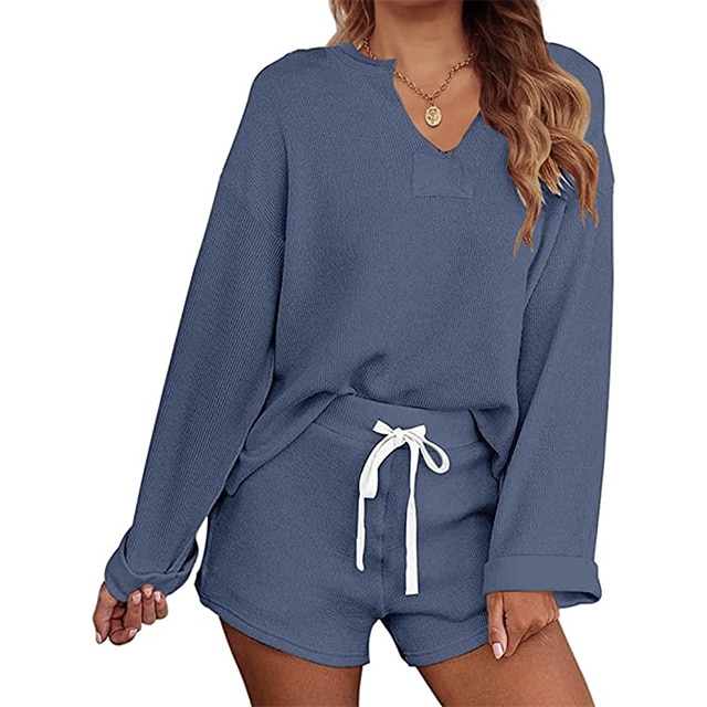 Women's 2 Piece Loungewear Set Oversized Half Zip Sweatshirts and Shorts Set  Sweatshirts and Long Pants with Pockets workout sets for women long sleeve  A2-Blue, Medium at  Women's Clothing store