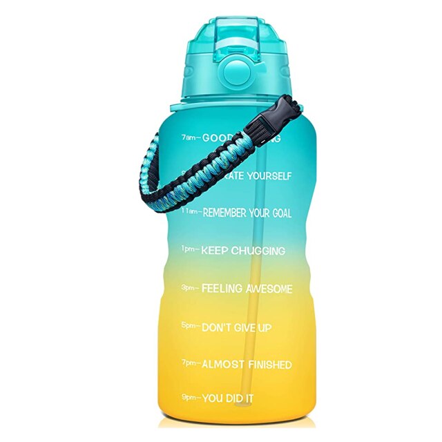 ODOMY 2L Extra Large Plastic Motivational Water Bottle with Handle &  Removable Straw Water Jug to Ensure You Drink Enough Water Daily 