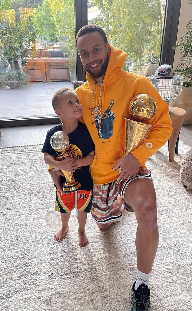 Stephen Curry's Son Cuddles Up to Dad as They Celebrate His NBA Finals