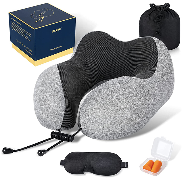 100% Pure Memory Foam Neck Pillow, Comfortable & Breathable Cover, Machine  Washable, Airplane Travel Kit with Eye Masks, Earplugs, and Luxury Bag