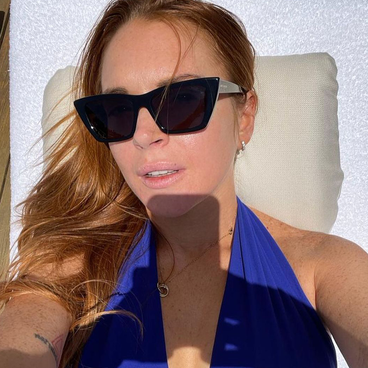 Lindsay Lohan Looks Totally Grool in Blue Bikini on Post-Wedding Trip