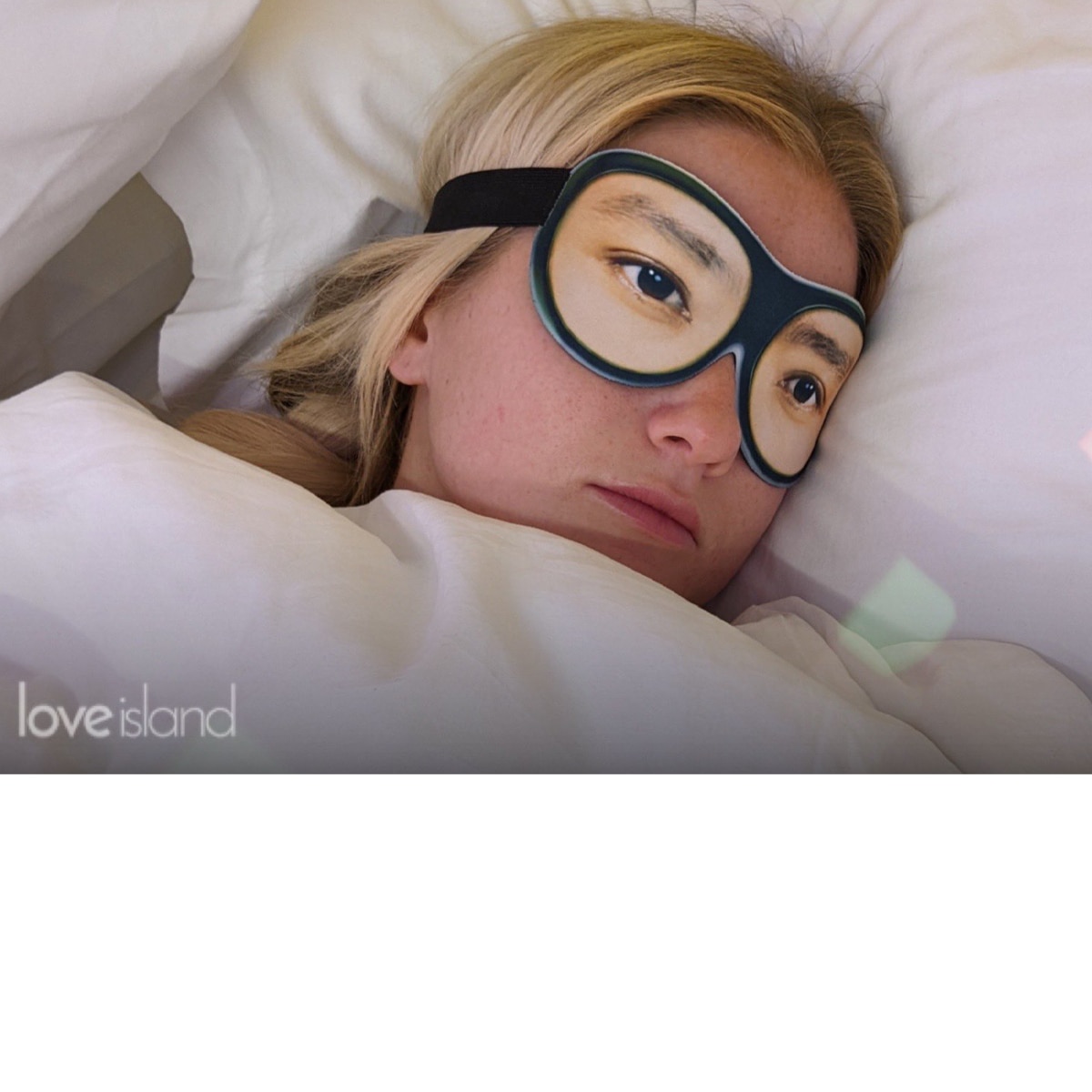 Sleep mask with shop eyes on it