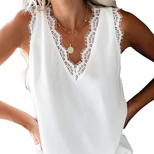 Sexy Women's Sleeveless Deep V Neck Lace Low-cut Summer Fitted Tank Top  Shirt